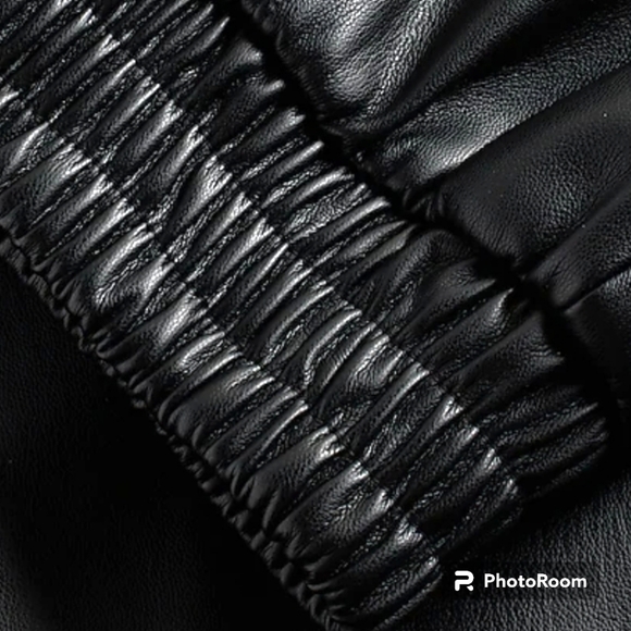 EXPRESS Vegan Liquid Leather Joggers in Black As Night Couquette Vamp Sz Large - Picture 4 of 6